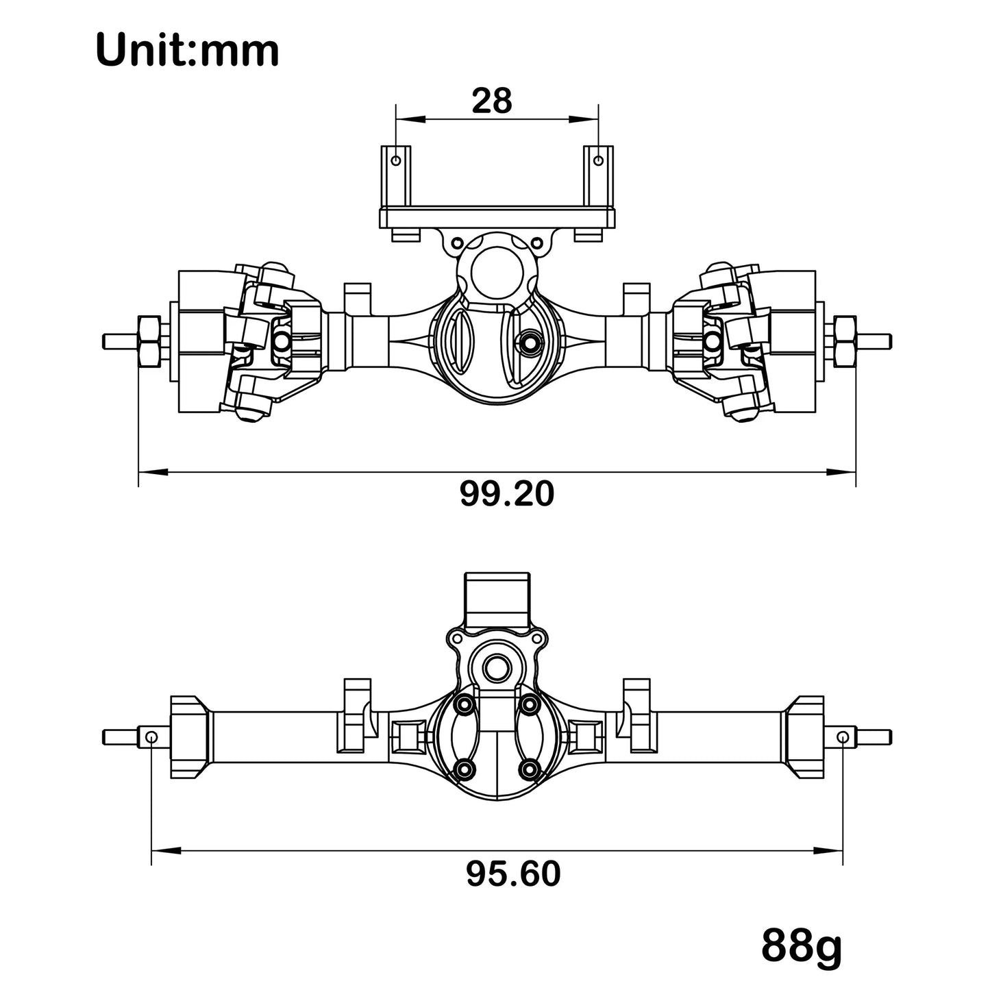 MEUS Racing SCX24 Nylon V2 Isokinetic Front Rear Axles 3-Section CVD With 52° Steering Angle for 1/24 SCX24