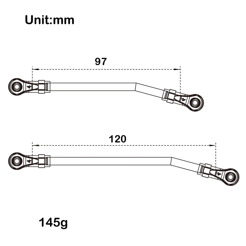 MEUS-UTB19-324 MEUS Racing Stainless Steel 324mm Wheelbase Chassis Links For 1/10 Axial Capra 1.9 UTB RC Crawlers