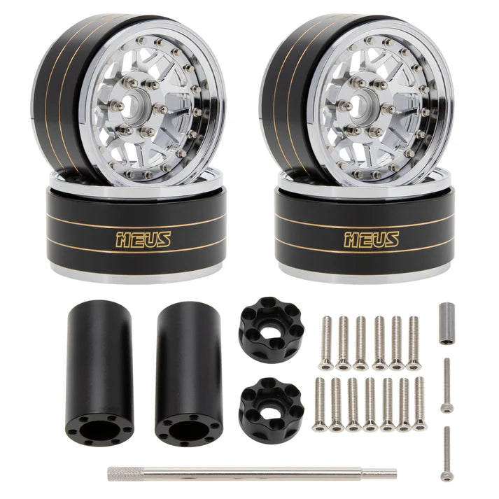 MEUS-19-KY002 MEUS Racing Brass Aluminum 1.9″ Beadlock Wheels Supports Front Rear Twin Wheels for 1/10 TRX-4 TRX-6 SCX10 GEN7 GEN8 D90 A Titanium
