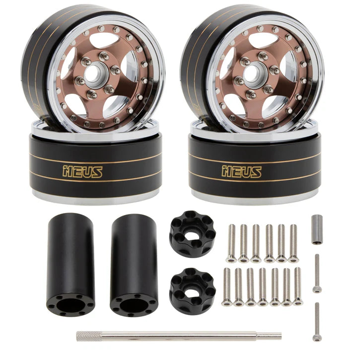 MEUS-19-KY009 MEUS Racing Brass Aluminum 1.9″ Beadlock Wheels Supports Front Rear Twin Wheels for 1/10 TRX-4 TRX-6 SCX10 GEN7 GEN8 D90 C Cofee