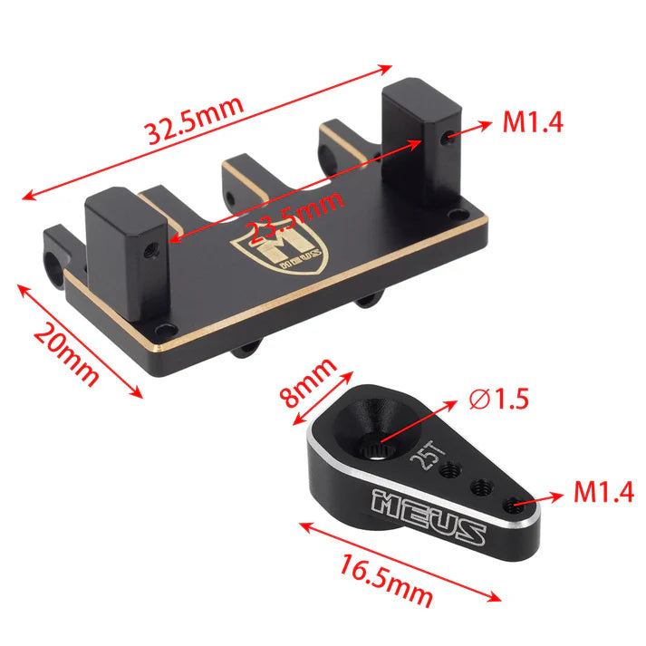 MEUS Racing Adjustable Brass Servo Mount With Steering Horn for SCX24 C10 JLU Bronco