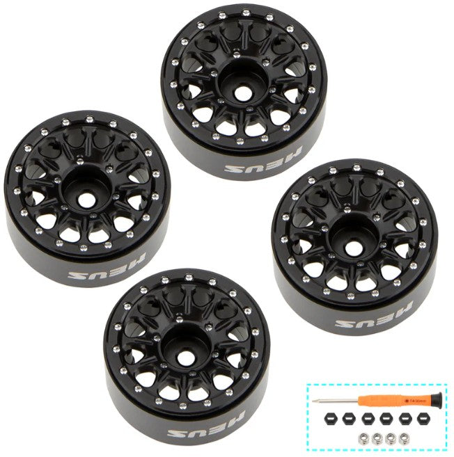 SCX30-01-KY1240 MEUS Racing 0.7-inch Beadlock Wheels Rims Deep-Dish Wheel for 1/30 Axial SCX30 1/32 Redcat Ascent-32 – B Black