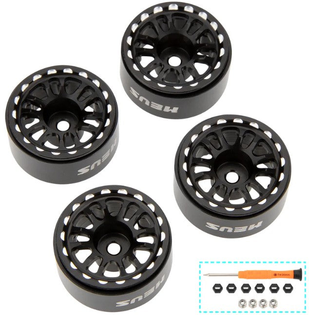 SCX30-01-KY1243 MEUS Racing 0.7-inch Beadlock Wheels Rims Deep-Dish Wheel for 1/30 Axial SCX30 1/32 Redcat Ascent-32 – C Black