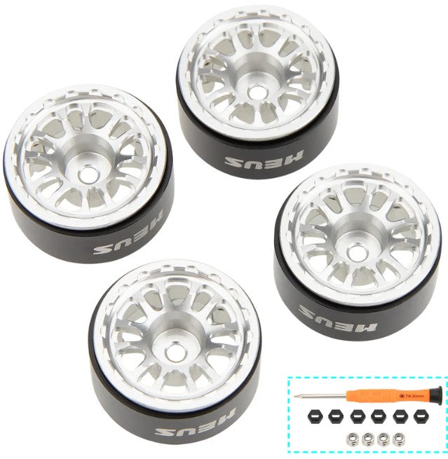 SCX30-01-KY1244 MEUS Racing 0.7-inch Beadlock Wheels Rims Deep-Dish Wheel for 1/30 Axial SCX30 1/32 Redcat Ascent-32 – C Silver