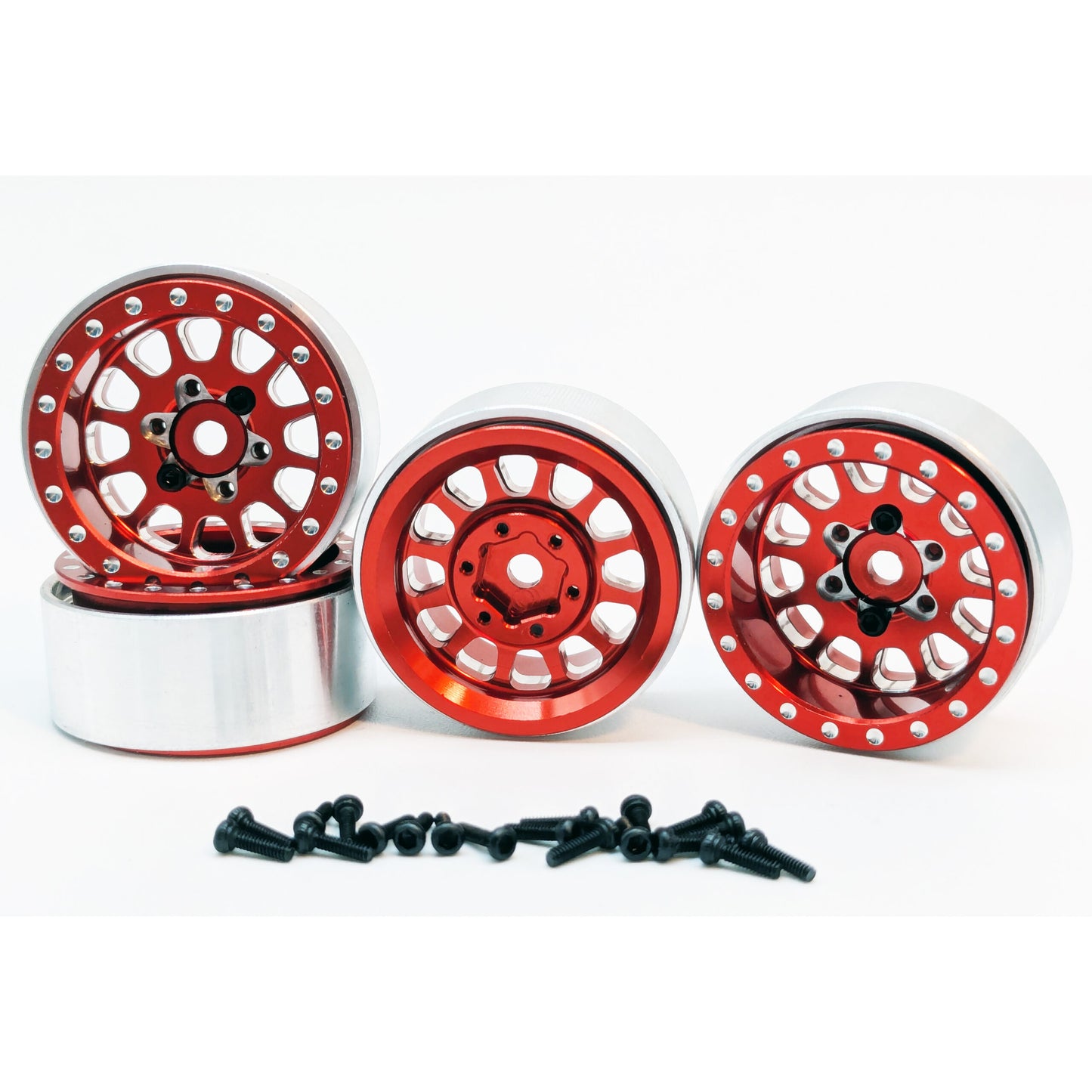 Roues Beadlock 1.0″ rouge SCX24 (4) (WAGWH10RD4-1)