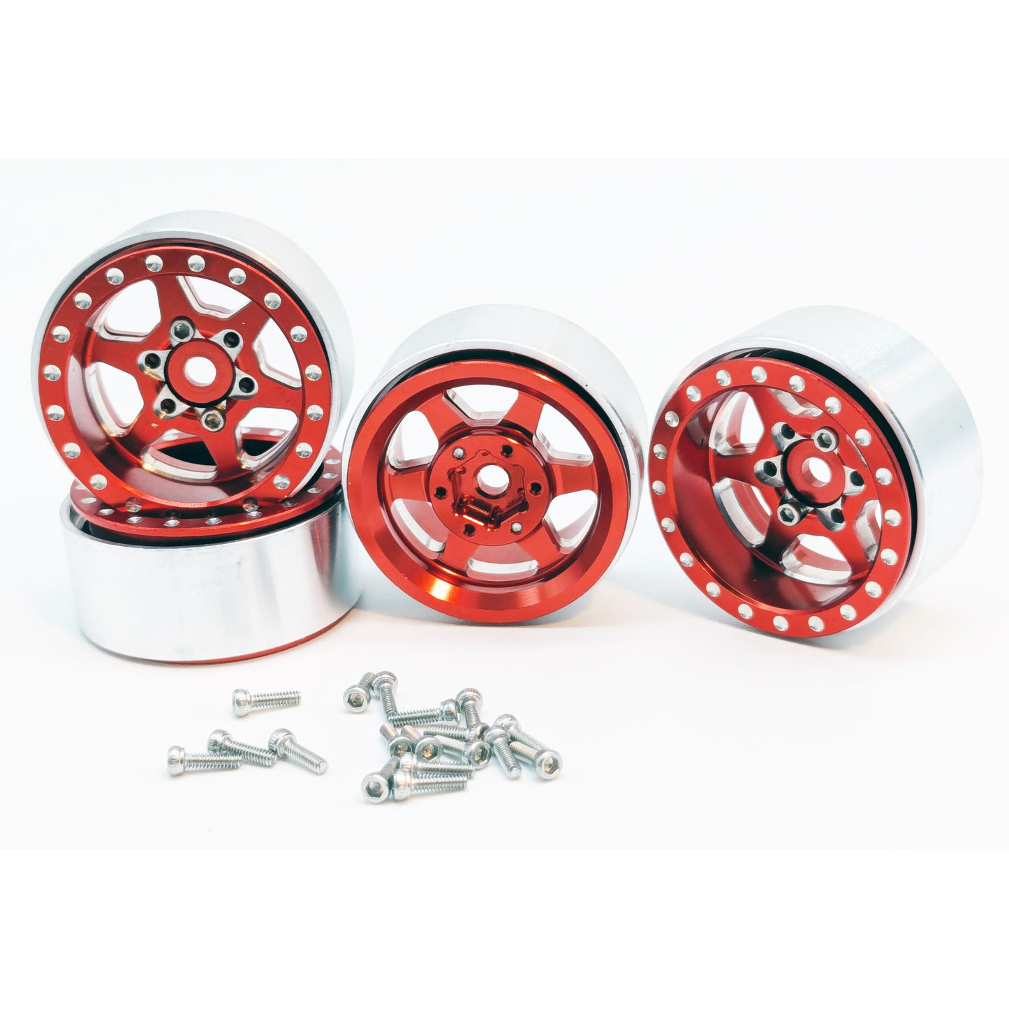 Roues Beadlock 1.0″ rouge SCX24 (4) (WAGWH10RD4-2)