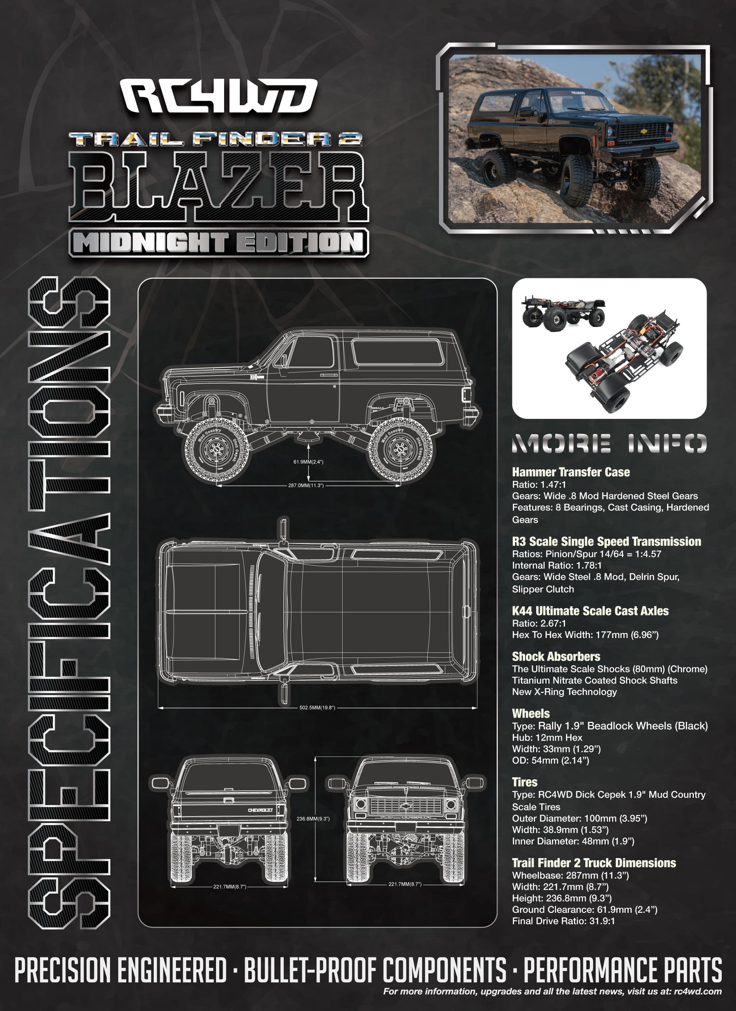 RC4WD Trail Finder 2 RTR Scale Truck w/Chevrolet Blazer Body Set (Midnight Edition) - Z-RTR0068