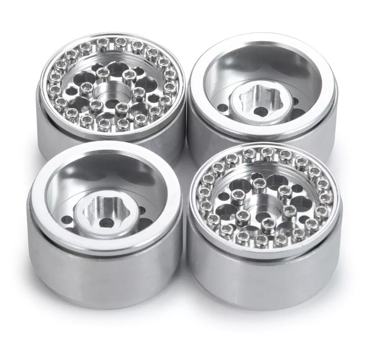 Roues Beadlock 1.0" argent SCX24 (4) (WAGWH10SL4-1)