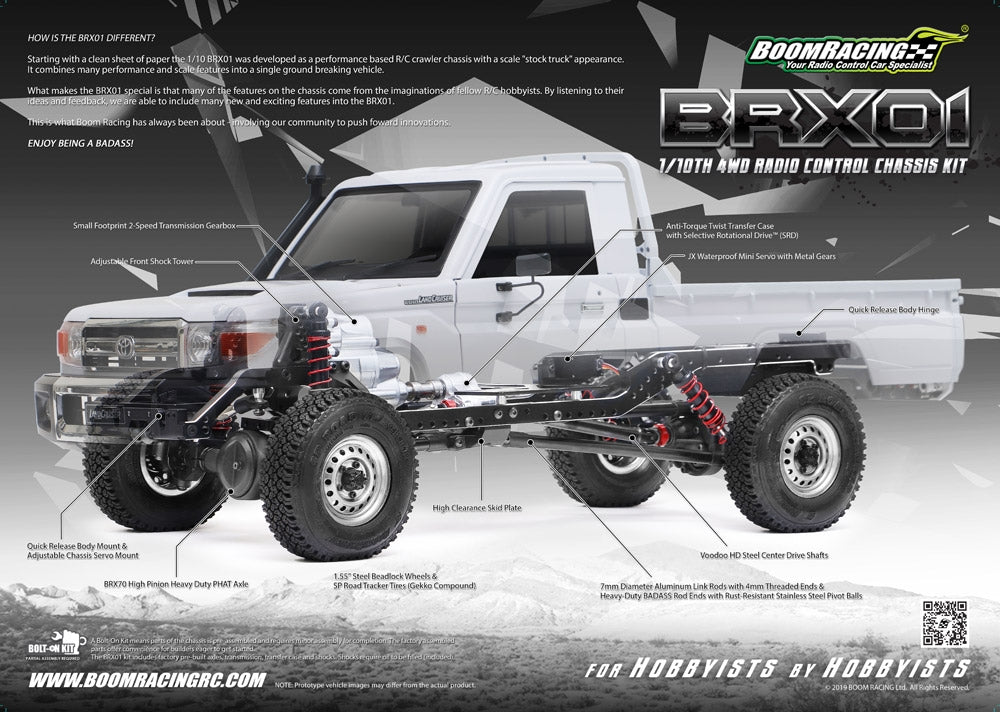 Boom Racing BRX01 - 1/10 4WD Radio Control Chassis Kit w/ Killerbody LC70 Hard Body Kit Set for BRX01