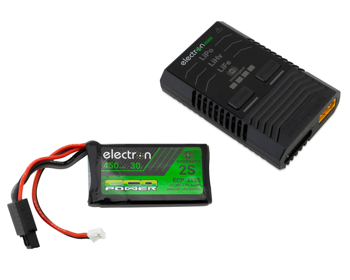 EcoPower Intelligent 2S 450mAh PH2.0 LiPo Battery/"Electron Mini" Charger Bundle (SCX24 & Other Mini Crawlers)