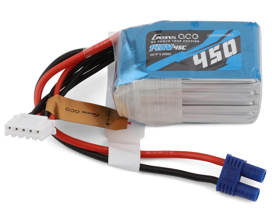Gens Ace - 1602 - 450mAh 14.8V 45C 4S1P Lipo Battery Pack With EC2 Plug