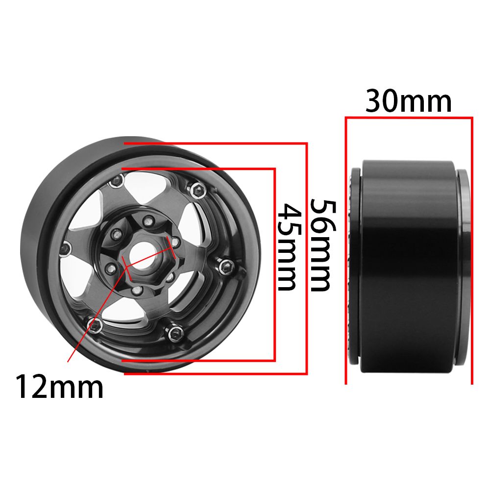 Hobby Details 1.9"Aluminum Wheels-6 Star (4) Black/Silver Ring