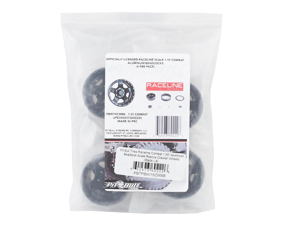 Pit Bull Tires Raceline Combat 1.55 Aluminum Beadlock Crawler Wheels (Black) (4) w/12mm Hex