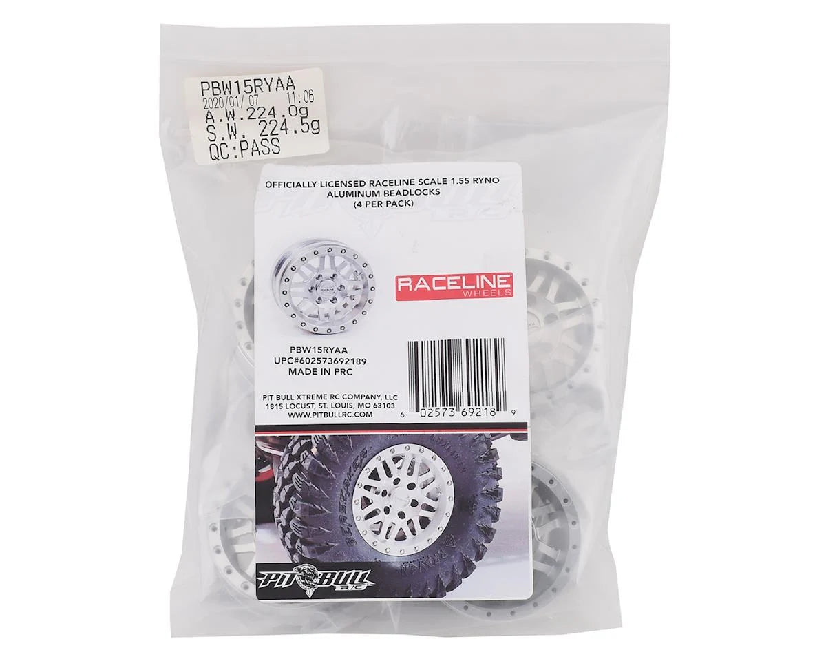 Pit Bull Tires Raceline Ryno 1.55" Aluminum Beadlock Crawler Wheels (Silver) (4)