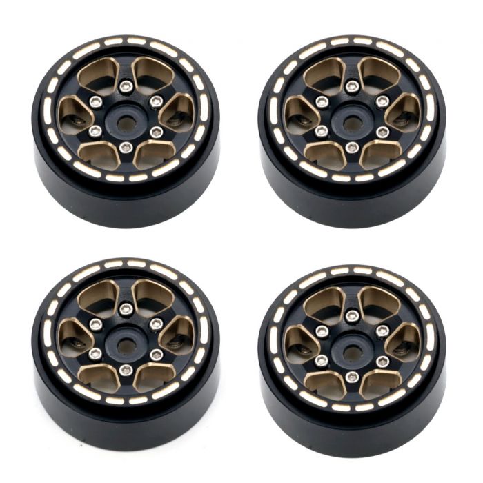 1.0" Black Brass Beadlock Crawler Wheels, for 1/24 Axial SCX24