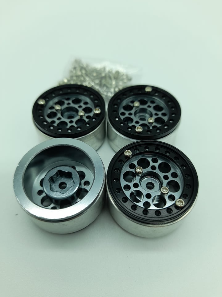 Roues Beadlock 1" lot de 4 pour SCX24 Gris Foncé/Noir (WAGWH10SLB4)