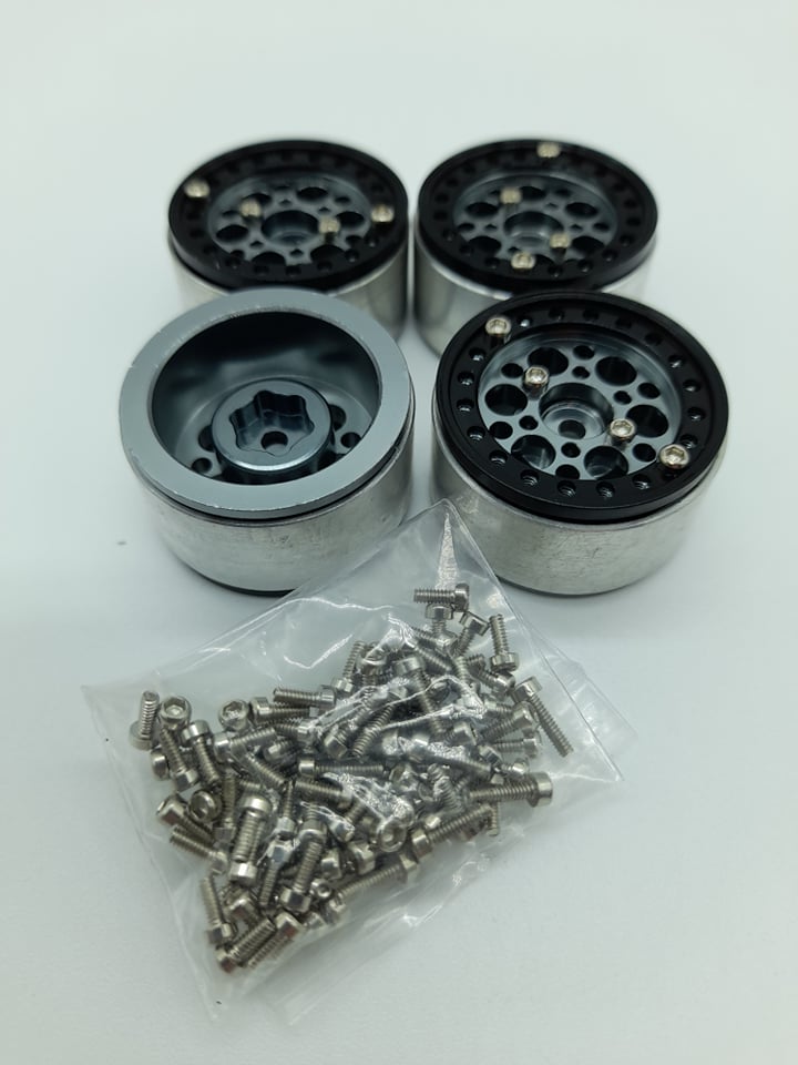 Roues Beadlock 1" lot de 4 pour SCX24 Gris Foncé/Noir (WAGWH10SLB4)