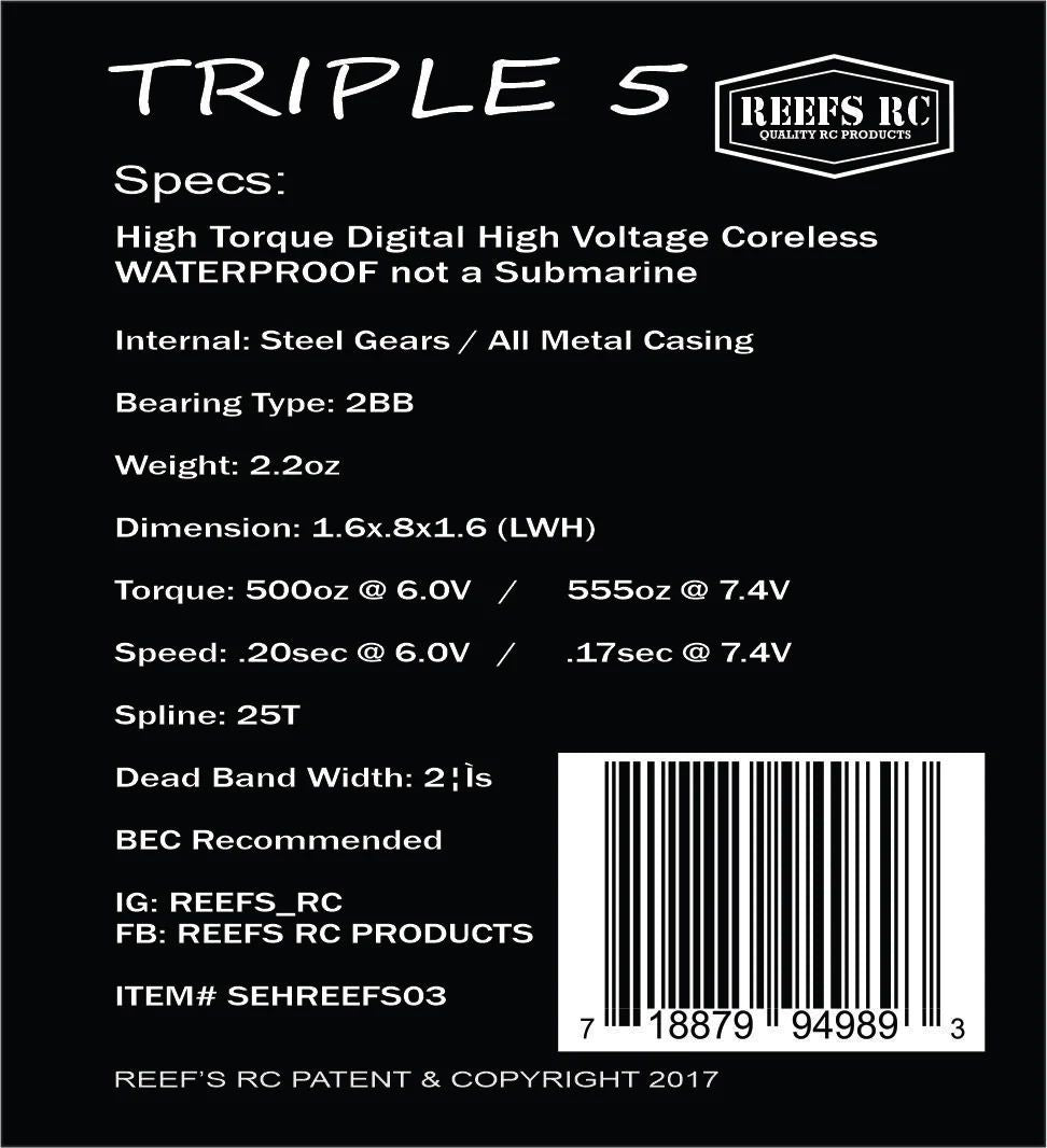 Reefs Triple5 V2 High Torque Waterproof Servo 555oz 0.17sec@7.4V