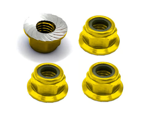 Reefs RC 5mm Aluminum Flanged & Serrated Lock Nuts (Gold) (4)