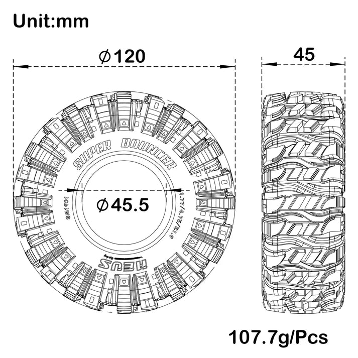 MEUS Racing 1.9 Inch MS6 Super Soft & Sticky Rubber Tires for 1/10 SCX10 Capra 1.9 UTB TRX4 Redcat Gen8