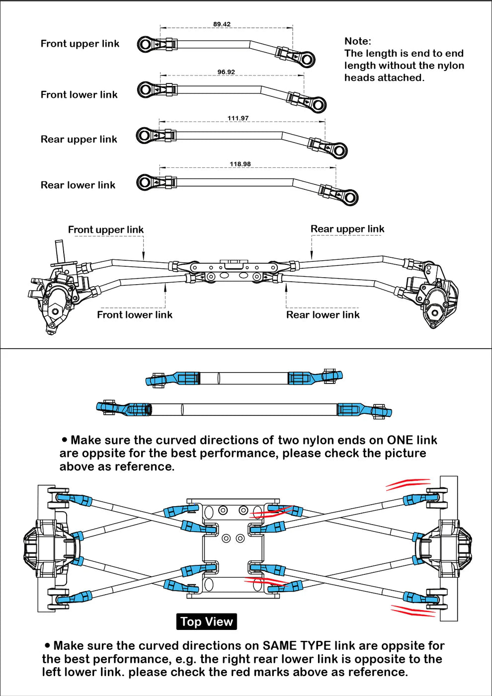 SCX10-01-0301 MEUS Racing 1/10 Stainless Steel Links 313mm Wheelbase Linkage Set for Axial SCX10 II 90046 90047 90035