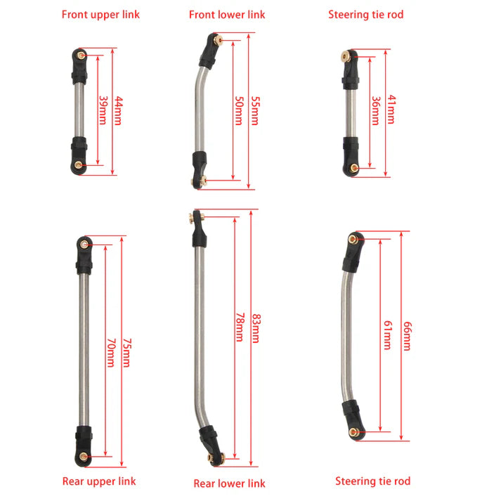 MEUS RACING Stainless Steel High Clearance Chassis Links Steering Links Set 10pcs 155mm Wheelbase for 1/24 Rock Crawler SCX24 Gladiator AXI00005