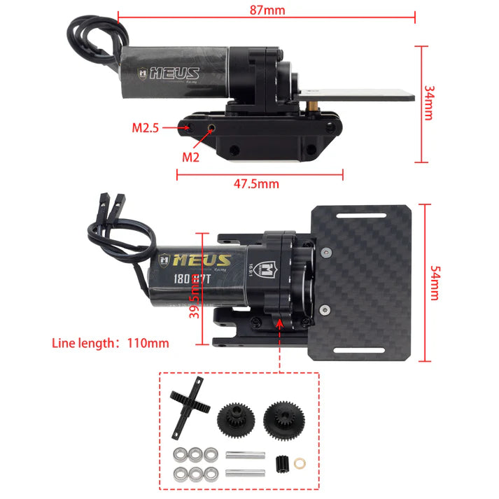 MEUS Racing TRX4M Transmission Assembly Skid Plate With 180 Motor For 1/18 TRX4M Ripper Land Rover Bronco Crawler Upgrade