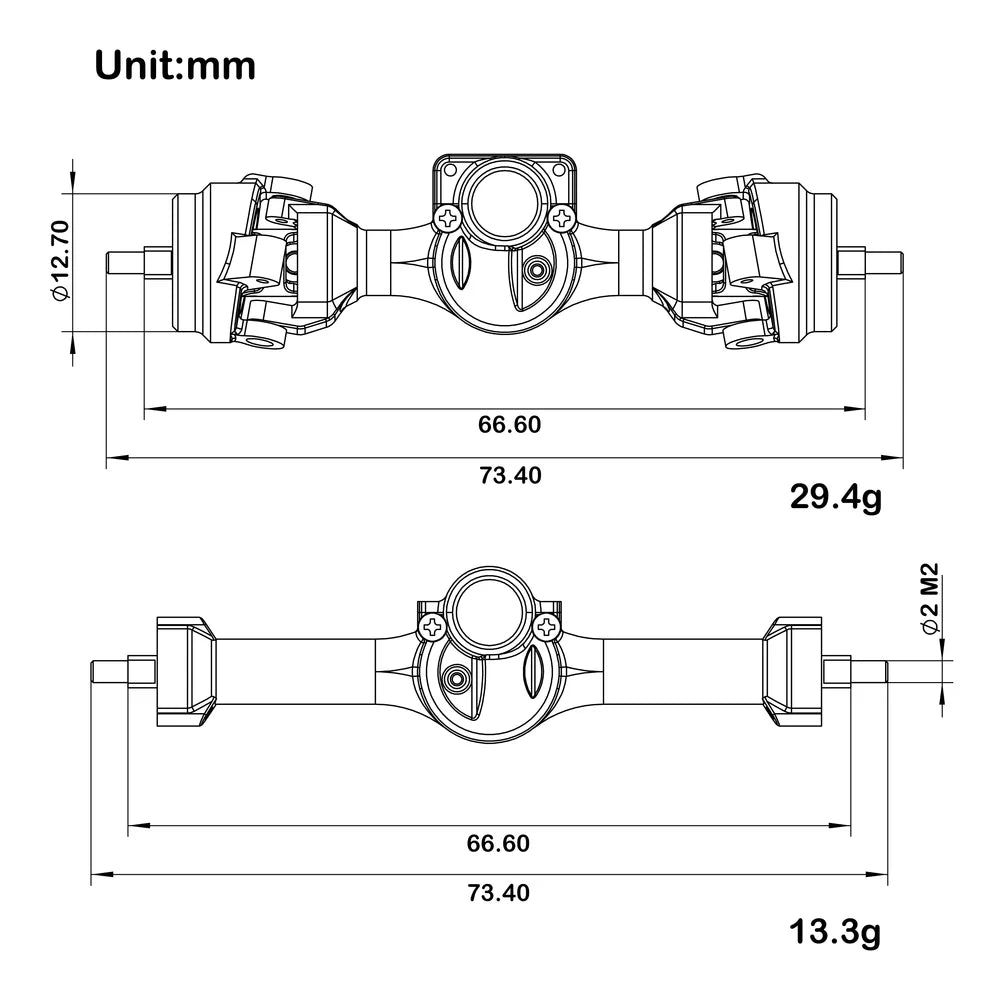 SCX30-01-KY1246 MEUS Racing +3mm Isokinetic SCX30 Axles with 3-Section CVD for Axial Black1/30 SCX30 – Black