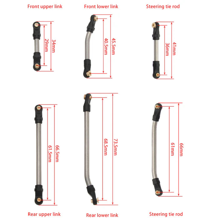 MEUS RACING Stainless Steel High Clearance Chassis Links Steering Links Set 10pcs 133.5mm Wheelbase for 1/24 Rock Crawler Car SCX24 Deadbolt AXI90081 B17 AXI00004