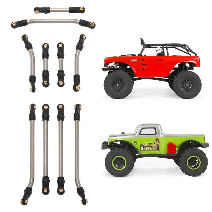 MEUS RACING Stainless Steel High Clearance Chassis Links Steering Links Set 10pcs 133.5mm Wheelbase for 1/24 Rock Crawler Car SCX24 Deadbolt AXI90081 B17 AXI00004