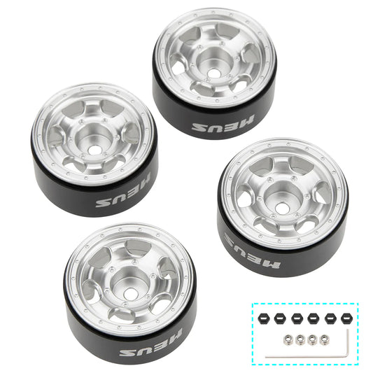 SCX30-01-KY1238 MEUS Racing 0.7-inch Beadlock Wheels Rims Deep-Dish Wheel for 1/30 Axial SCX30 1/32 Redcat Ascent-32 RC Crawler Model A-Silver