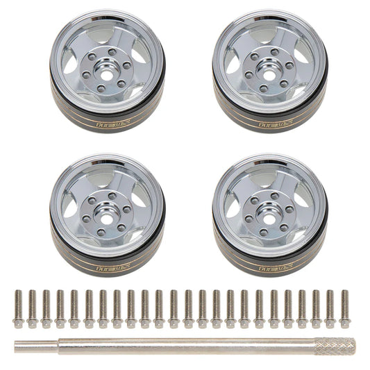 MEUS RACING RC Car 1.0" Beadlock Wheel Aluminum Chrome-Plated Brass Inner Ring Negative Offset -3.25mm for Axial SCX24 TRX4M 1/18 1/24 Upgrade Parts