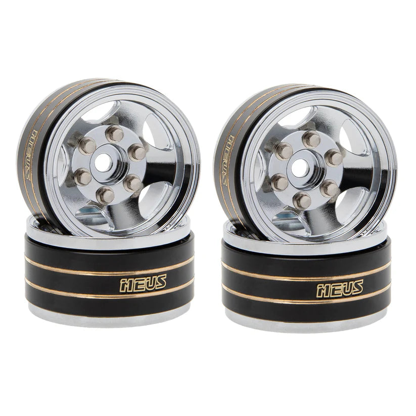 MEUS RACING RC Car 1.0" Beadlock Wheel Aluminum Chrome-Plated Brass Inner Ring Negative Offset -3.25mm for Axial SCX24 TRX4M 1/18 1/24 Upgrade Parts
