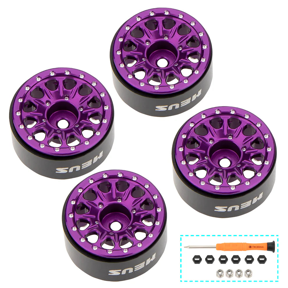 SCX30-01-KY1242 MEUS Racing 0.7-inch Beadlock Wheels Rims Deep-Dish Wheel for 1/30 Axial SCX30 1/32 Redcat Ascent-32 RC Crawler Model B-Purple