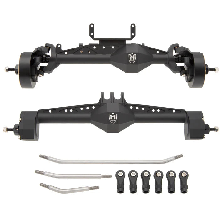 MEUS-UTB19-01 MEUS Racing Isokinetic 3-Section CVD Portal Front Rear Axles with 2 Servo Mounts for 1/10 Axial Capra 1.9 UTB DIY SCX10 SCX10 II Black/silver