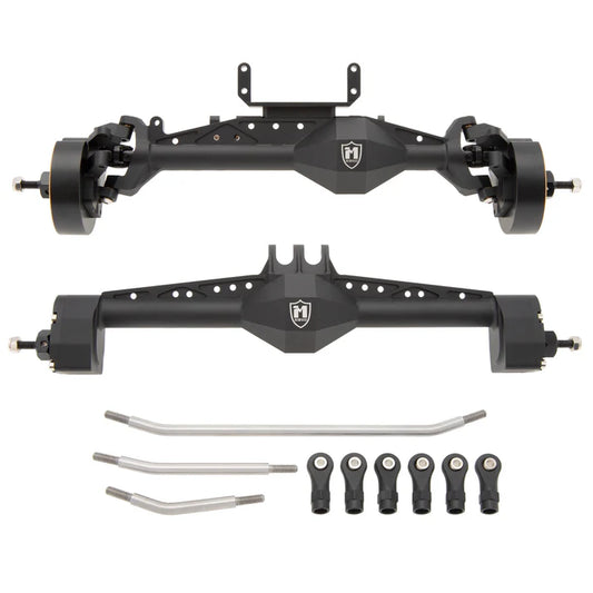 MEUS-UTB19-01 MEUS Racing Isokinetic 3-Section CVD Portal Front Rear Axles with 2 Servo Mounts for 1/10 Axial Capra 1.9 UTB DIY SCX10 SCX10 II Black/silver