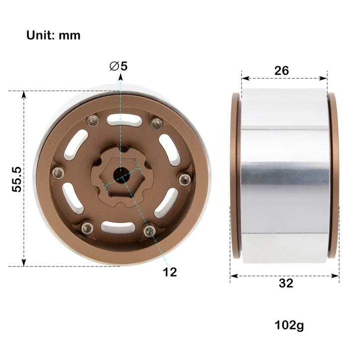 MEUS-19-KY014 MEUS Racing Aluminum 1.9 Beadlock Wheels for 1/10 TRX4 TRX6 Axial SCX10 I II III Redcat GEN7 GEN8 – Brown