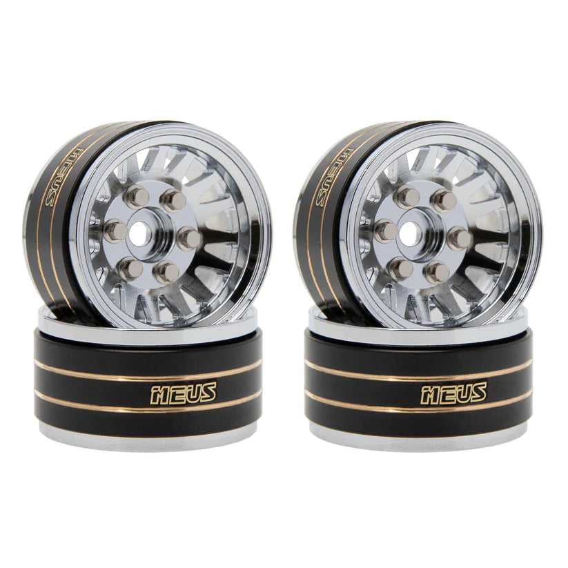 MEUS RACING RC Car 1.0" Beadlock Wheel Aluminum Chrome-Plated Brass Inner Ring Negative Offset -3.25mm for Axial SCX24 TRX4M 1/18 1/24 Upgrade Parts