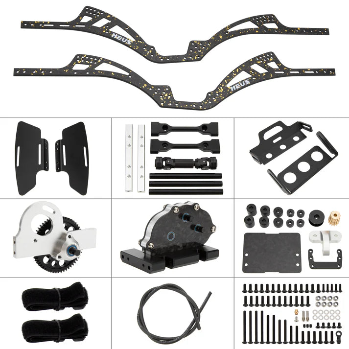 MEUS-LCG10-03 MEUS Racing Gold Rush V2 Carbon Fiber LCG Chassis Kit for 1/10 Axial SCX10 SCX10 II Capra 1.9 UTB and Other DIY Builds