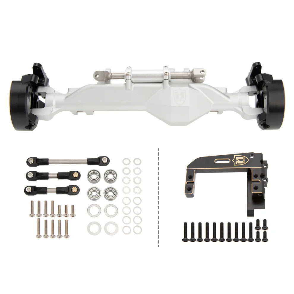 MEUS Racing Metal Front Rear Straight Axles Housings with Brass Steering knuckles & Servo Mount for 1/10 Vanquish H10 Optic
