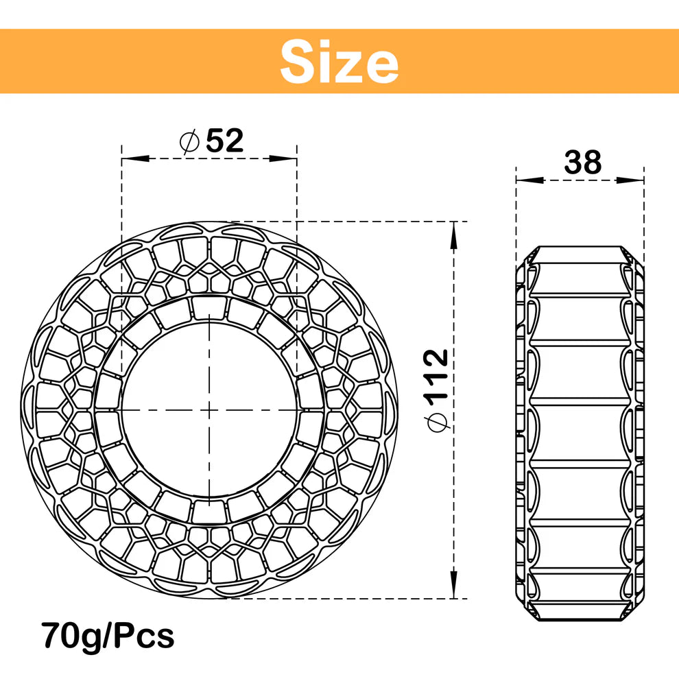 MEUS-01-KY0650 MEUS Racing Soft Silicone Rubber Inserts for 1.9-Inch Tires 118-122mm for 1/10 RC Crawlers- Orange Soft Inserts