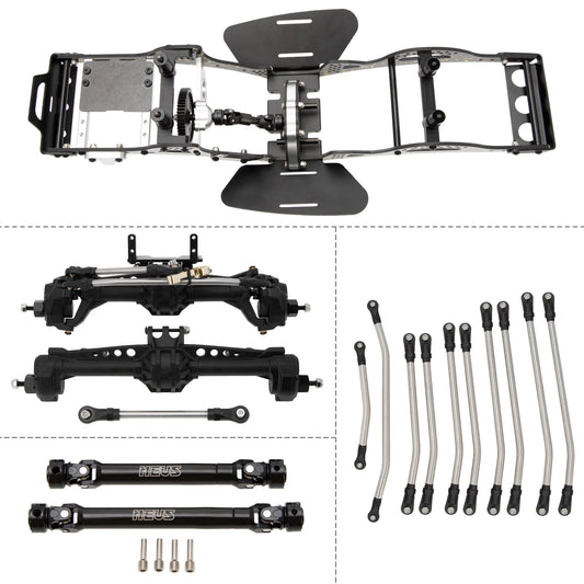 MEUS-LCG10-02 MEUS Racing RC LCG GOLD RUSH V2 Carbon Fiber Chassis & SCX10 Nylon Portal Axles & 313mm Links & Drive Shafts for 1/10 SCX10 Capra