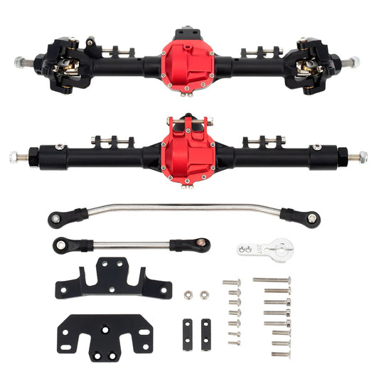 DKKY-01-KY5284 Meus Racing Metal Large Steering Integrated Axle Front/Rear Axle for Axial SCX10 90046 90047 D90 D110 set black & red