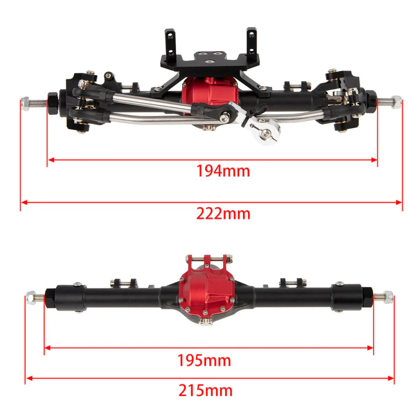 DKKY-01-KY5284 Meus Racing Metal Large Steering Integrated Axle Front/Rear Axle for Axial SCX10 90046 90047 D90 D110 set black & red