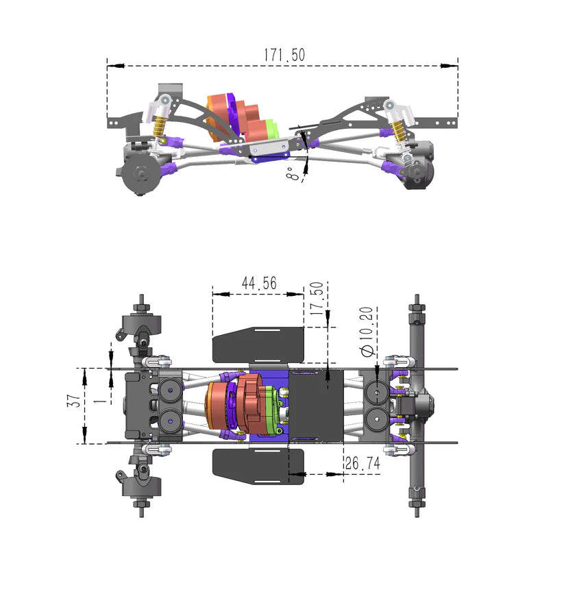 MEUS Racing SCX24 LCG TC4 Titanium Chassis Frame for 1/24 SCX24 C10 Deadbolt Bronco Wrangler