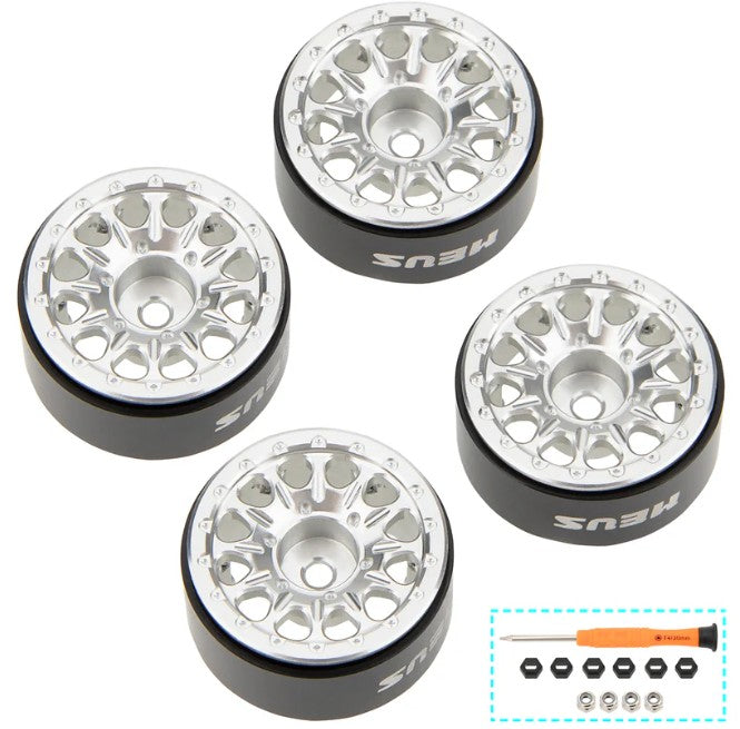 SCX30-01-KY1241 MEUS Racing 0.7-inch Beadlock Wheels Rims Deep-Dish Wheel for 1/30 Axial SCX30 1/32 Redcat Ascent-32 – B Silver