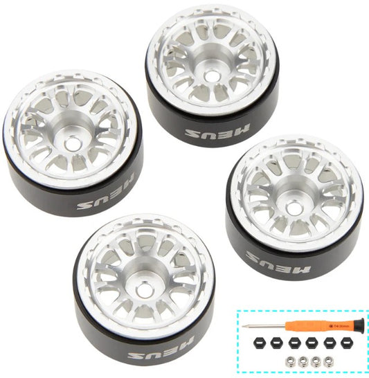SCX30-01-KY1244 MEUS Racing 0.7-inch Beadlock Wheels Rims Deep-Dish Wheel for 1/30 Axial SCX30 1/32 Redcat Ascent-32 – C Silver