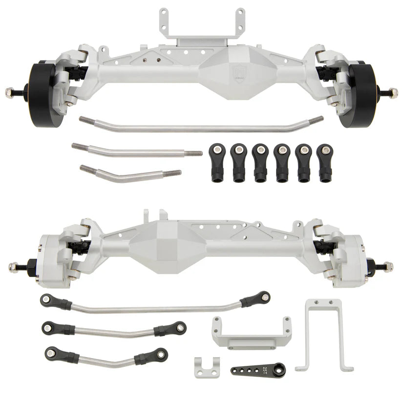 MEUS-UTB19-10 MEUS Racing 1/10 Capra 1.9 4WS UTB Isokinetic 3-Section Two Front Axles for 1/10 Axial Capra 1.9 UTB AXI03004 LCG Chassis set silver front