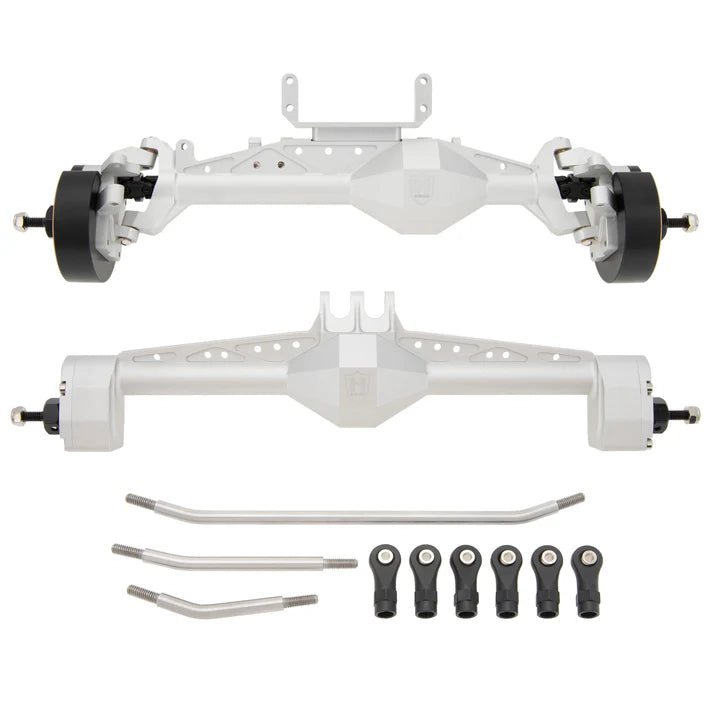 MEUS-UTB19-01 MEUS Racing Isokinetic 3-Section CVD Portal Front Rear Axles with 2 Servo Mounts for 1/10 Axial Capra 1.9 UTB DIY SCX10 SCX10 II Black/silver