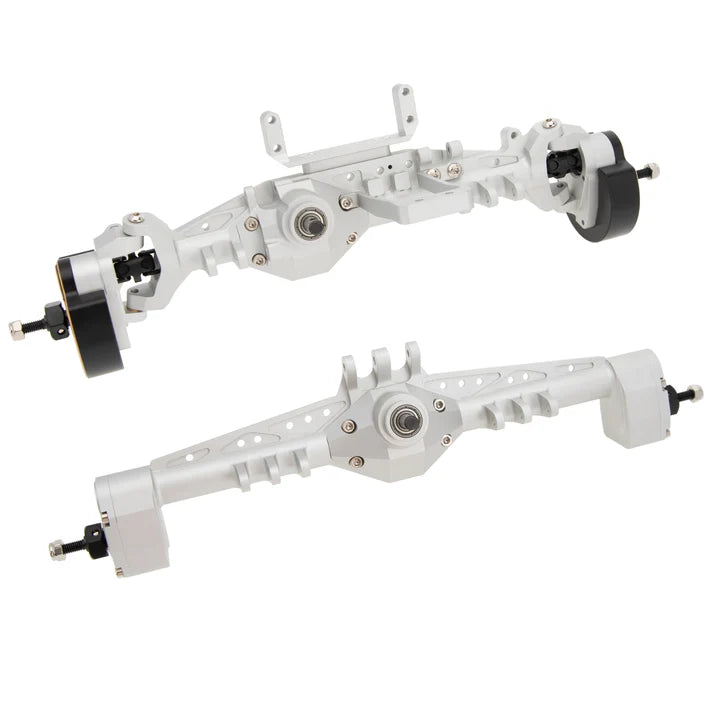 MEUS-UTB19-01 MEUS Racing Isokinetic 3-Section CVD Portal Front Rear Axles with 2 Servo Mounts for 1/10 Axial Capra 1.9 UTB DIY SCX10 SCX10 II Black/silver